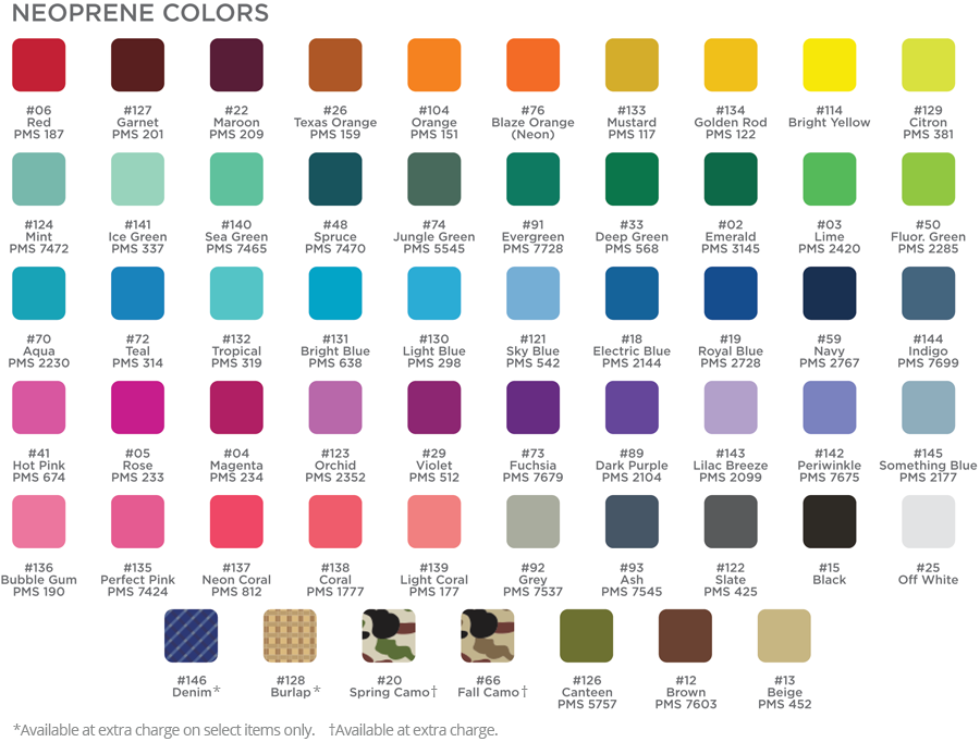 neoprene color chart